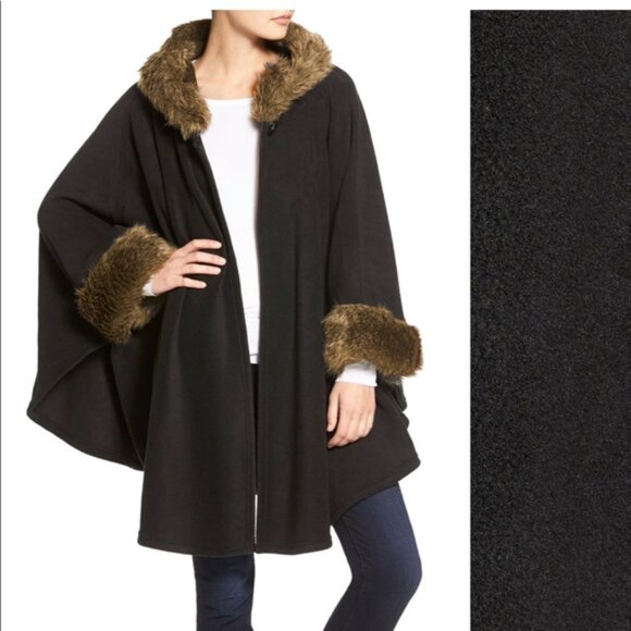 Parkhurst Desmona Fleece Cape Poncho Faux Fur Black - Picture 3 of 11